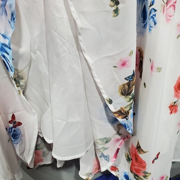 Shein Women's White Shear Floral High Neck Long Puff Sleeve Peasant Maxi… - Picture 8 of 12